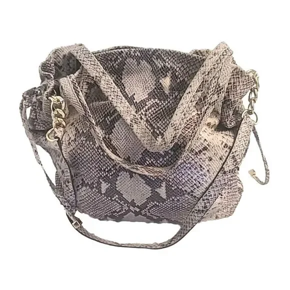 Michael Kors Python Embossed Leather Drawstring Bucket Tote Satchel Shoulder Bag - Picture 4 of 16